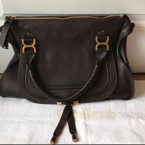 Chloe Marcie Large Handbag Satchel Dark Brown Orange Stitching